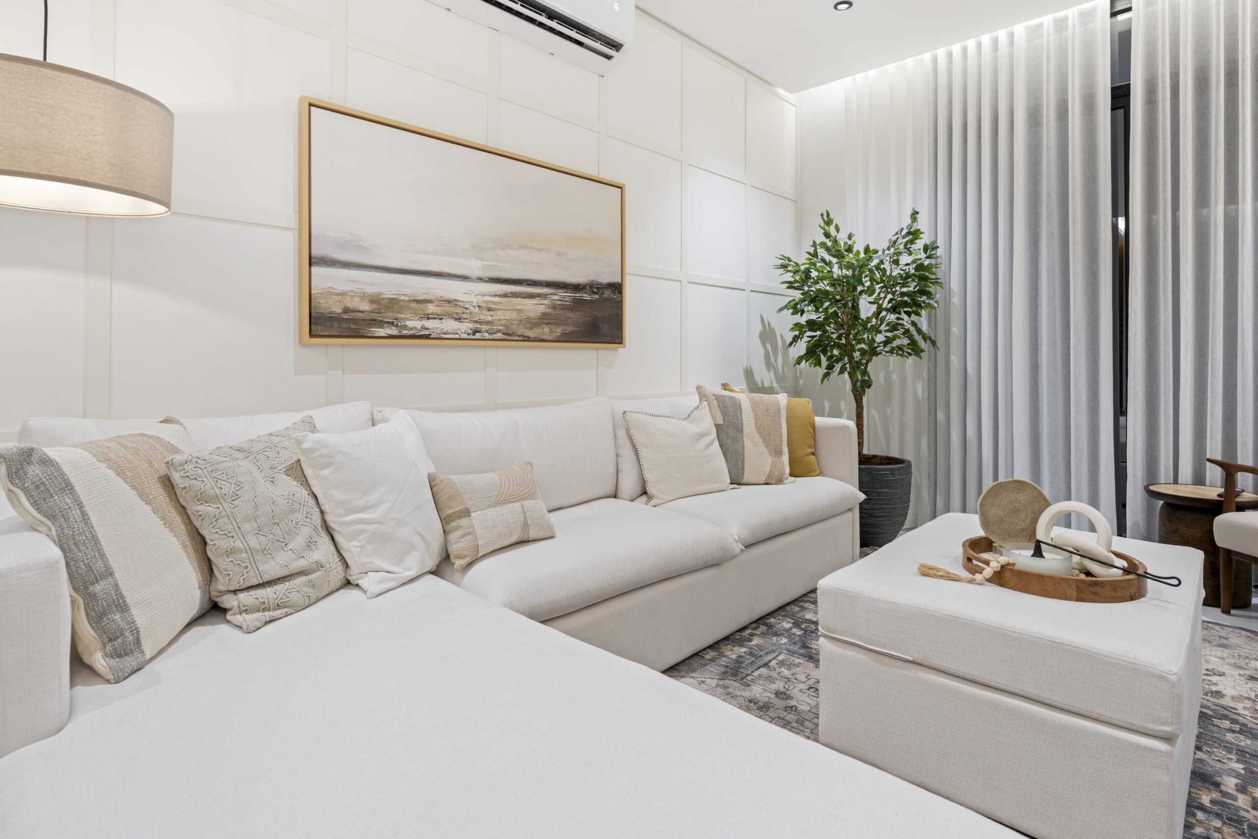 close up image of living room with floor-to-celling window