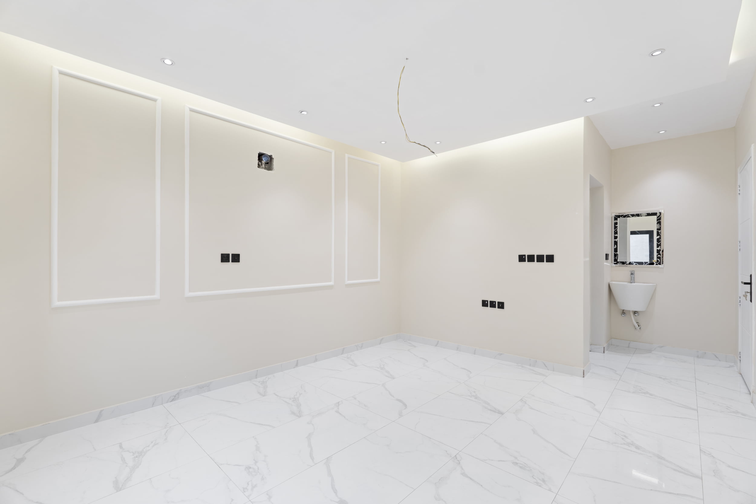 creamy white master bedroom